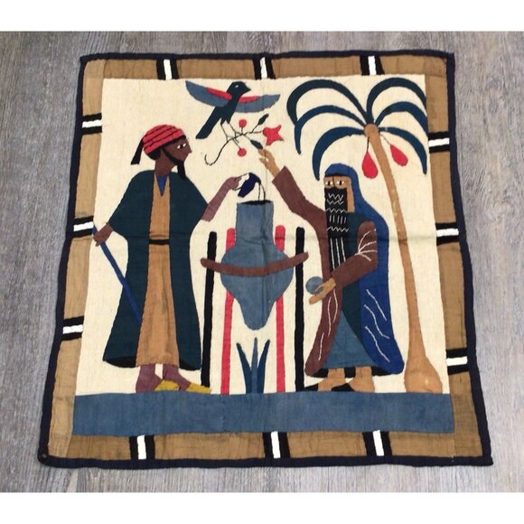 Egyptian Wall Hanging Hand Sewn Applique Textile Art Stitched Vintage - Picture 6 of 10